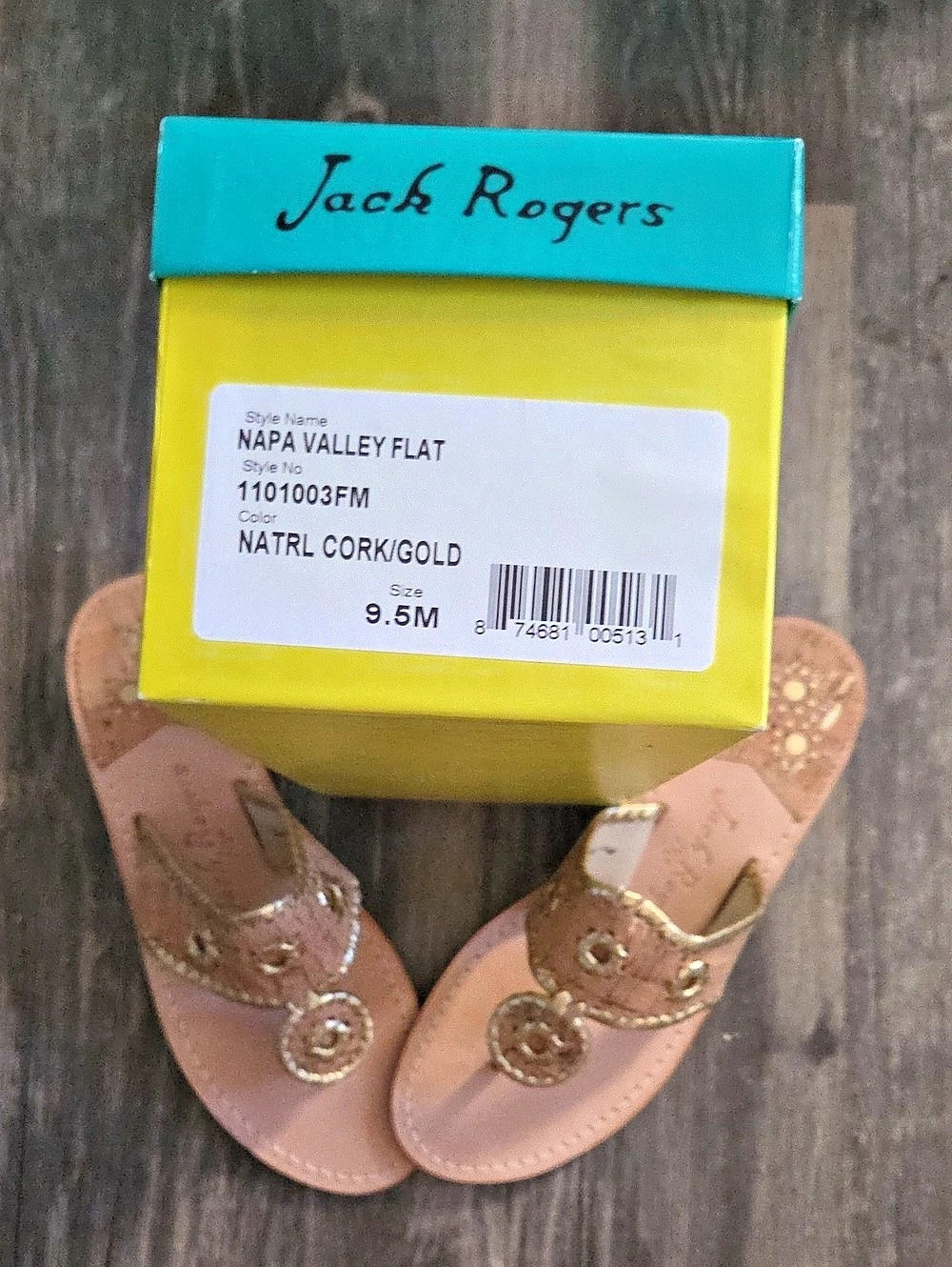 Jack Rogers Napa Valley Flat Sandals Cork & Gold US 9.5M